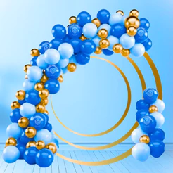 Kit 125 Balões AZUL CL 7”+ AZUL 7 + OURO Metalizado 5” -Balão Bexiga Liso/Cromado Para Festas KIT18 (CHOCO)