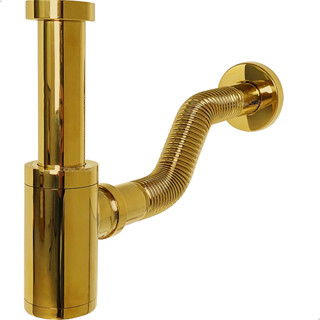 Sifão Copo Dourado Metal 7/8 E 1 1/4 Pol Tubo Ajustável Ajustável Pia Lavatorio Banheiro Universal em Oferta na Shopee