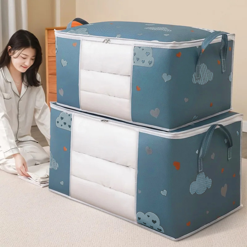 Organizador de Sacos de Armazenagem de Roupas com Cabo Reforçado e Zíper Robusto para Cobertores de Cama Dobráveis