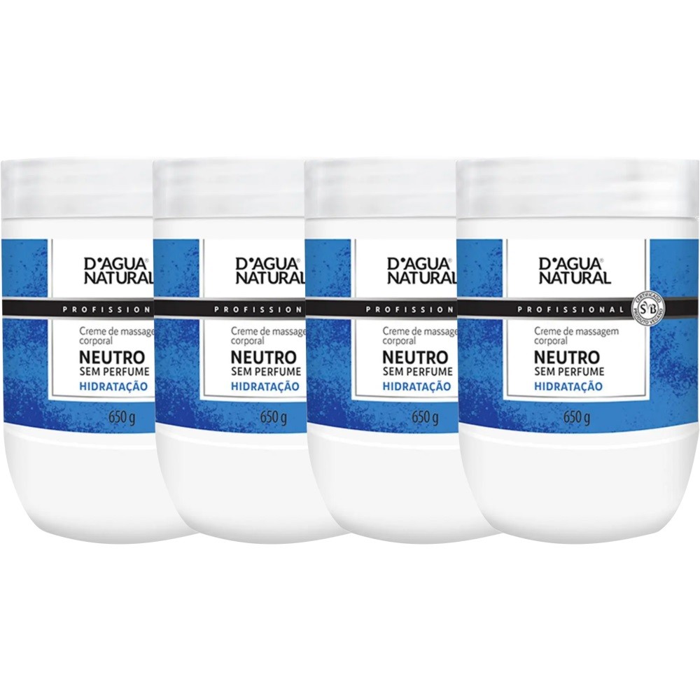 KIT 4UN CREME MASSAGEM NEUTRO SEM PERFUME 650G DAGUA NATURAL