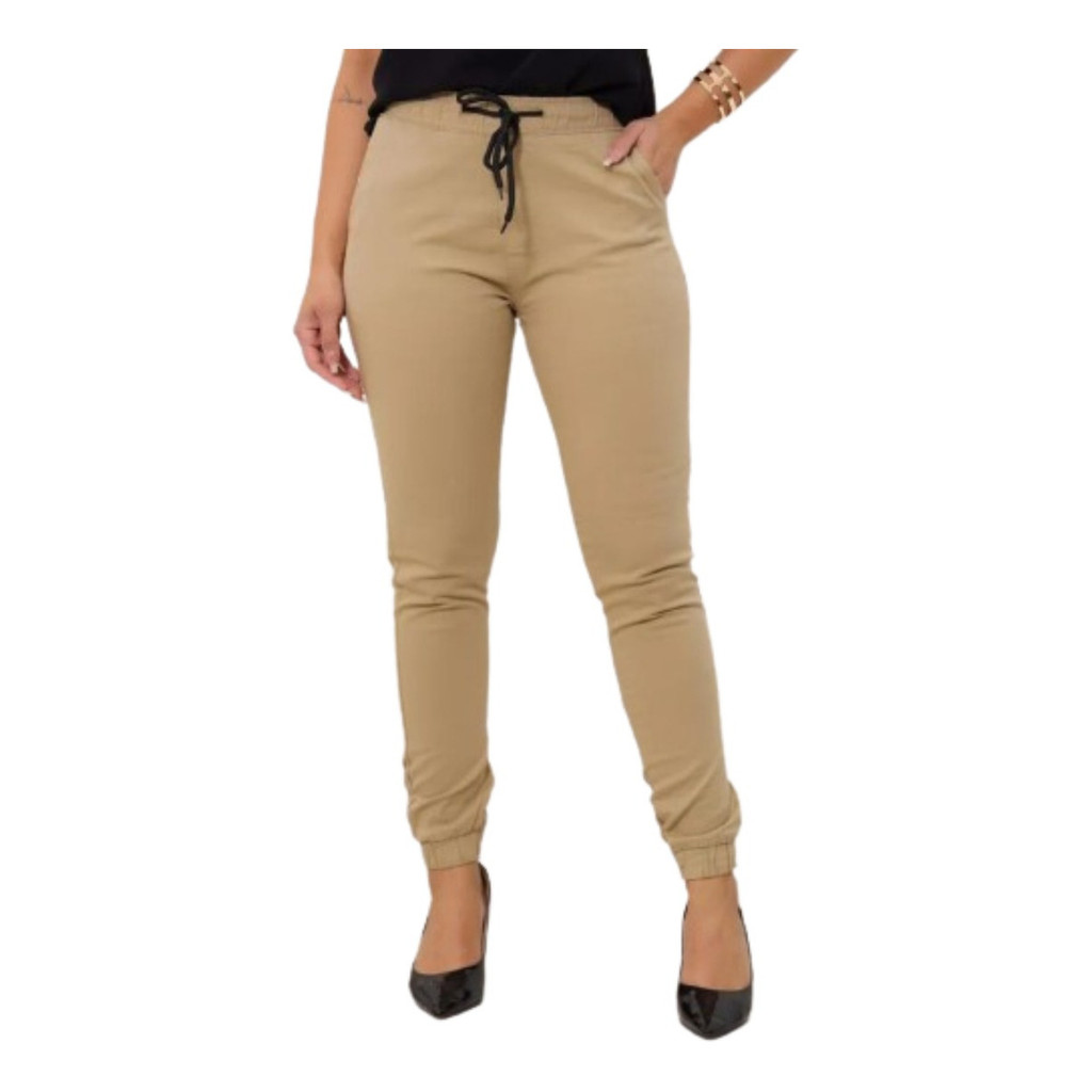 Calça Jogger Feminina Sarja C/punho Elastano Envio Imediato
