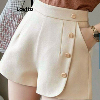 Lovito Shorts Casuais Lisos Assimétricos Com Botões Para Mulheres L77ED085