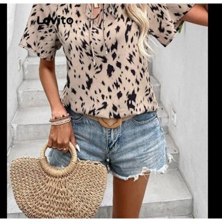 Lovito Blusa Boho Leopardo Com Cadarço Para Mulheres LNL43059