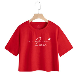 Camiseta Feminina Cropped Básica De Malha Algodão Love