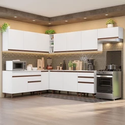 Armário de Cozinha Completa de Canto 512cm Branco Reims Madesa 01