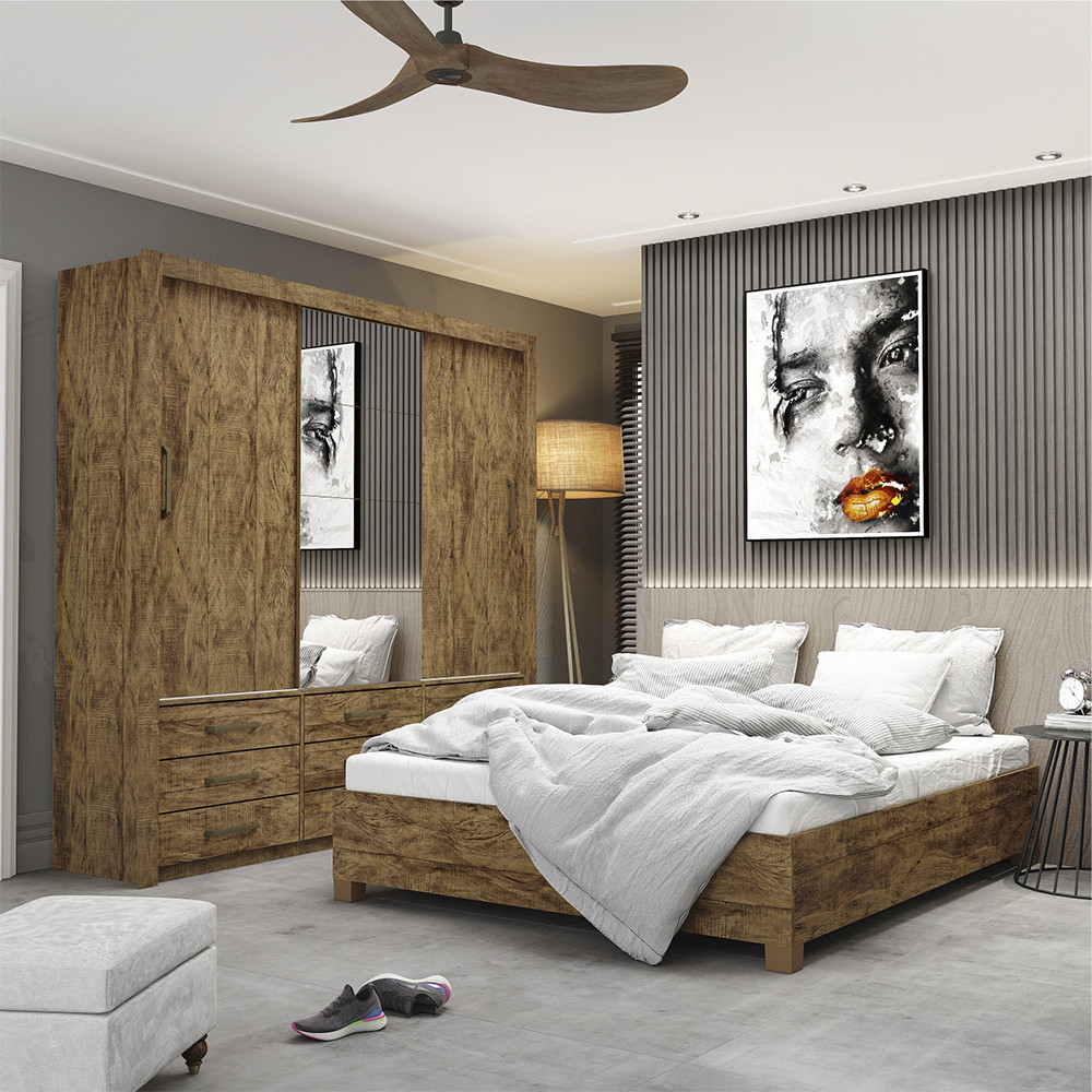 Quarto Completo com Cama de Casal Anjos Plus Carioca Móveis