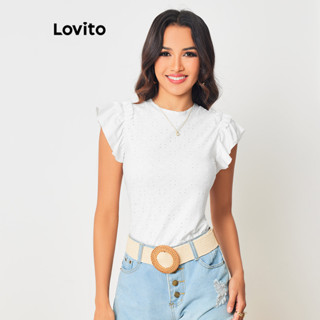 Lovito Blusa Casual com Babado Liso para Mulheres LBL08042