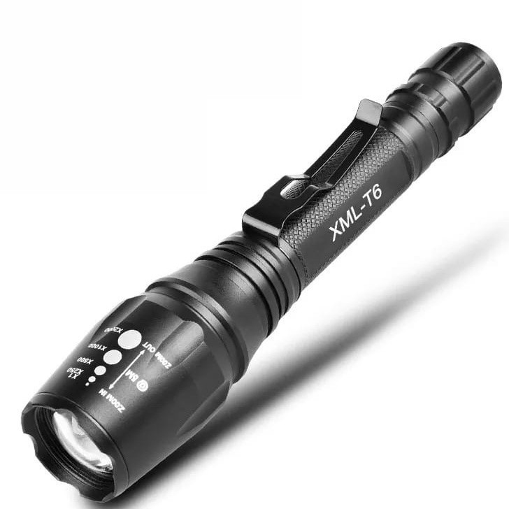 Lanterna Tática LED Muito Forte Recarregável Alto Alcance Zoom Ajustável com 2 Baterias para Camping Pesca Emergência