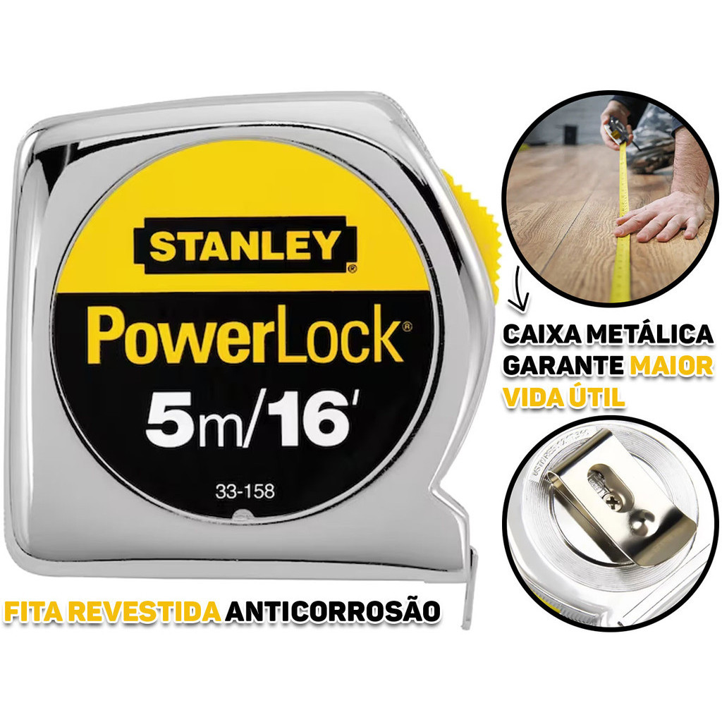 Trena Powerlock Com Fita De Aço Para Construção Carpintaria 5 Metros x 19mm Stanley em Oferta na Shopee