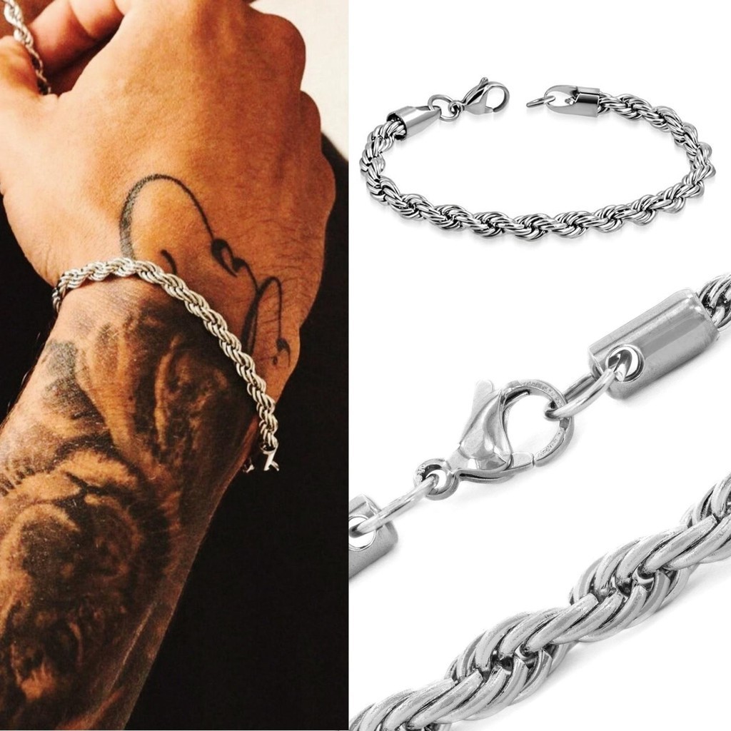 Pulseira Masculina Cordão Baiano Aço Inox Legítimo Cirúrgico Prata Original