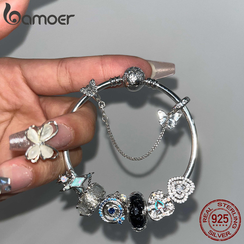Bamoer 925 Sterling Sliver Charme De Fita Azul Butterfly Star Design Pingente Acessórios Para Pulseira em Oferta na Shopee