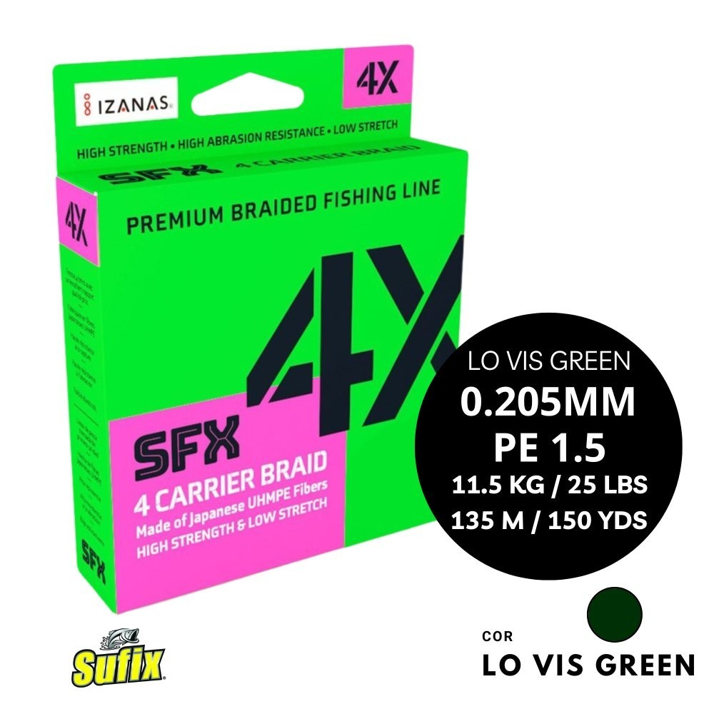 Linha Multifilamento SUFIX SFX 4 CARRIER BRAID - 135 Metros - Verde