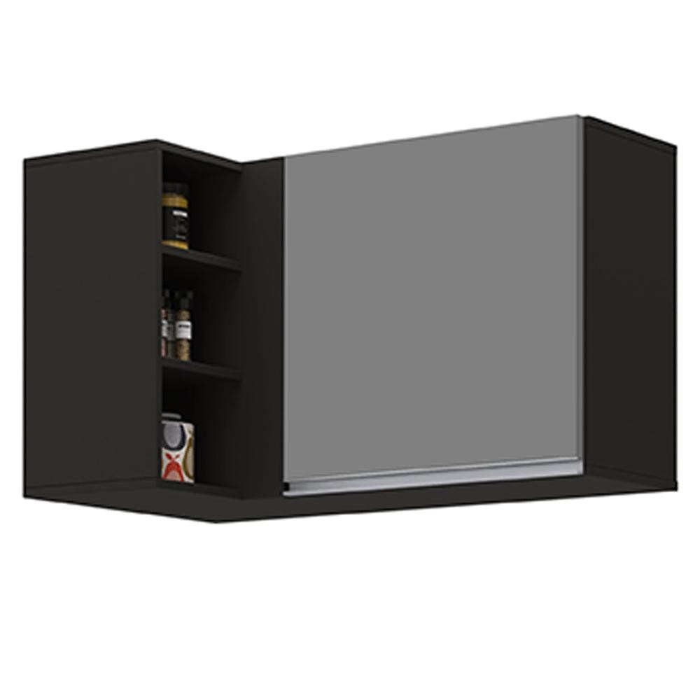 Armário Aéreo de Canto Reto Com Nicho Adega Austin Preto/Cinza - Lumil em Oferta na Shopee