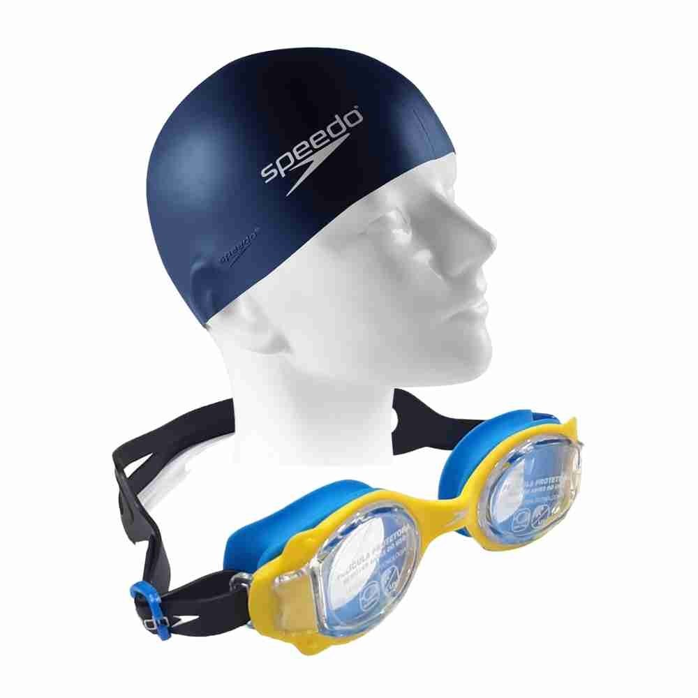 Óculos de Natação Speedo Infantil Lappy KidSplash + Touca de Natação Junior Azul