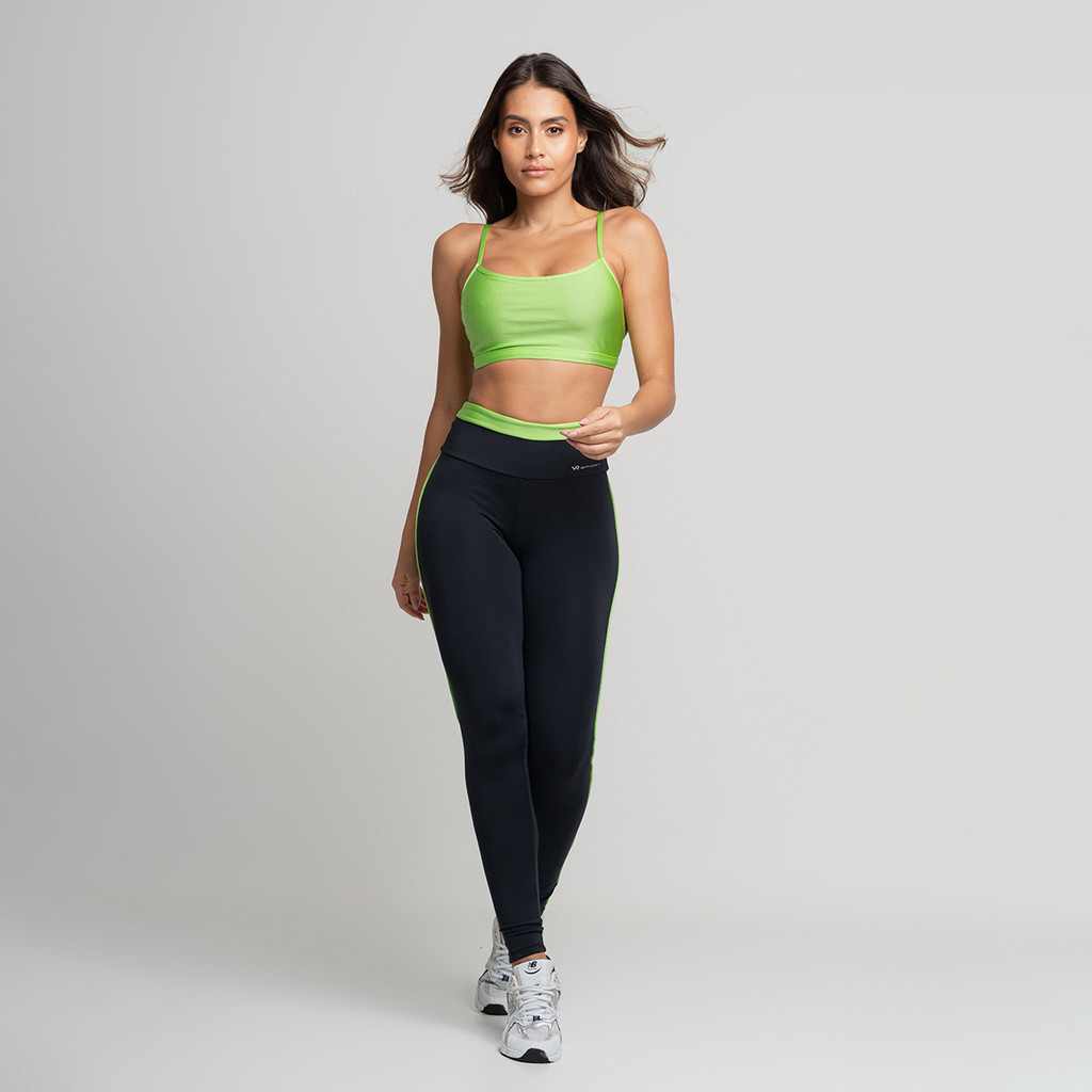 Conjunto Fitness Legging com detalhe em Vivo Verde e Top Verde Frente Unica
