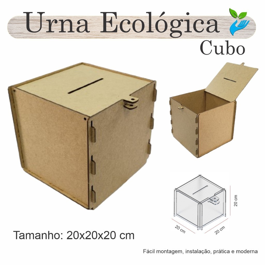 Urna ECOLÓGICA Sorteio Caixa Sugestões Cubo 20 Cm X 20 MDF