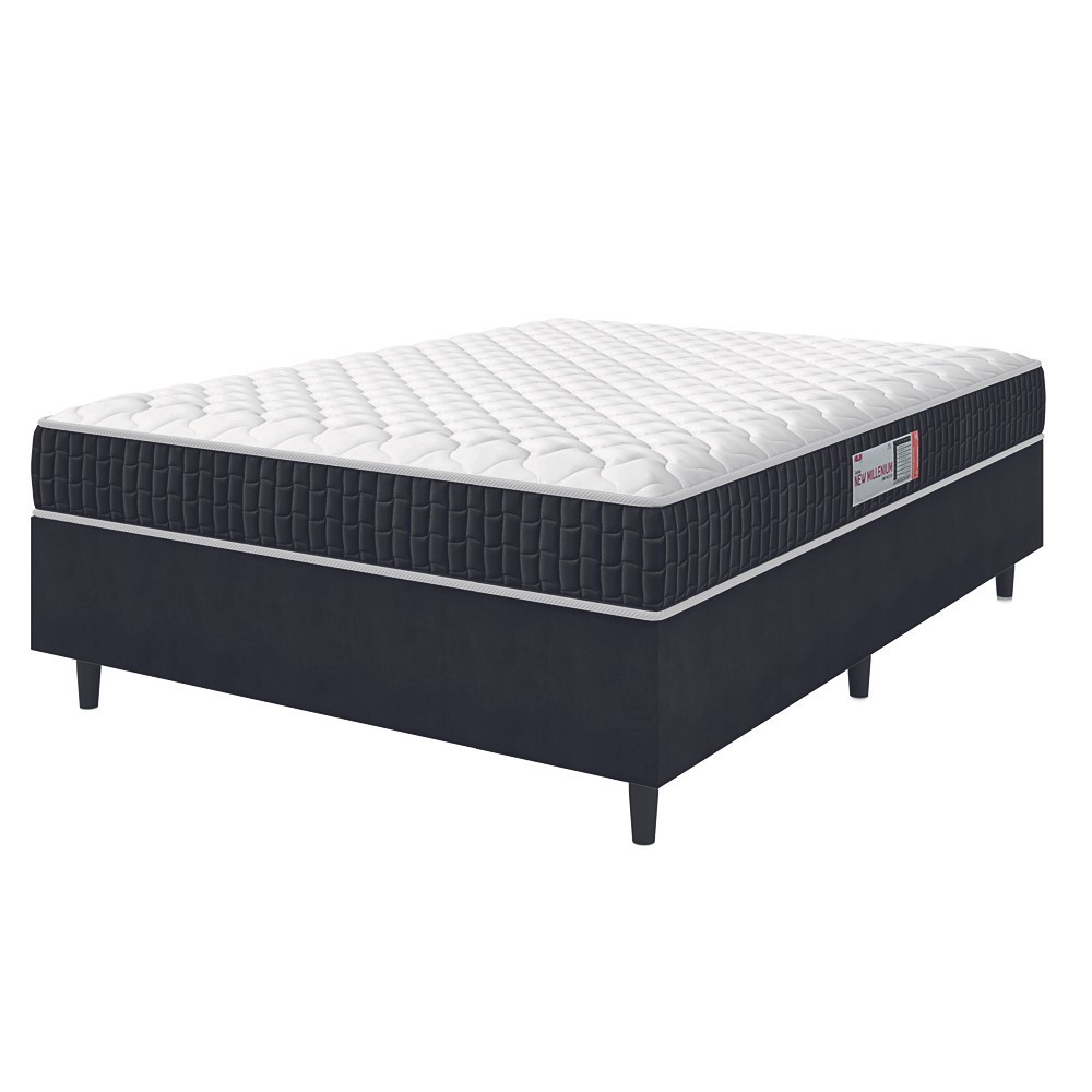 Cama Box Colchão Casal Espuma D33 New Millenium 138x188x57cm Preto / Branco Hellen - Suporta até 120kg por Pessoa em Oferta na Shopee