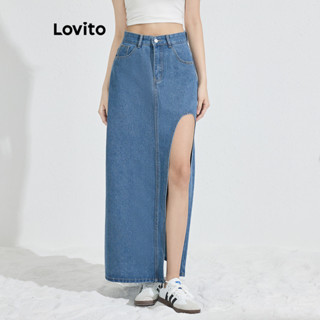 Lovito Saia Jeans com Fenda para Mulheres L77ED179