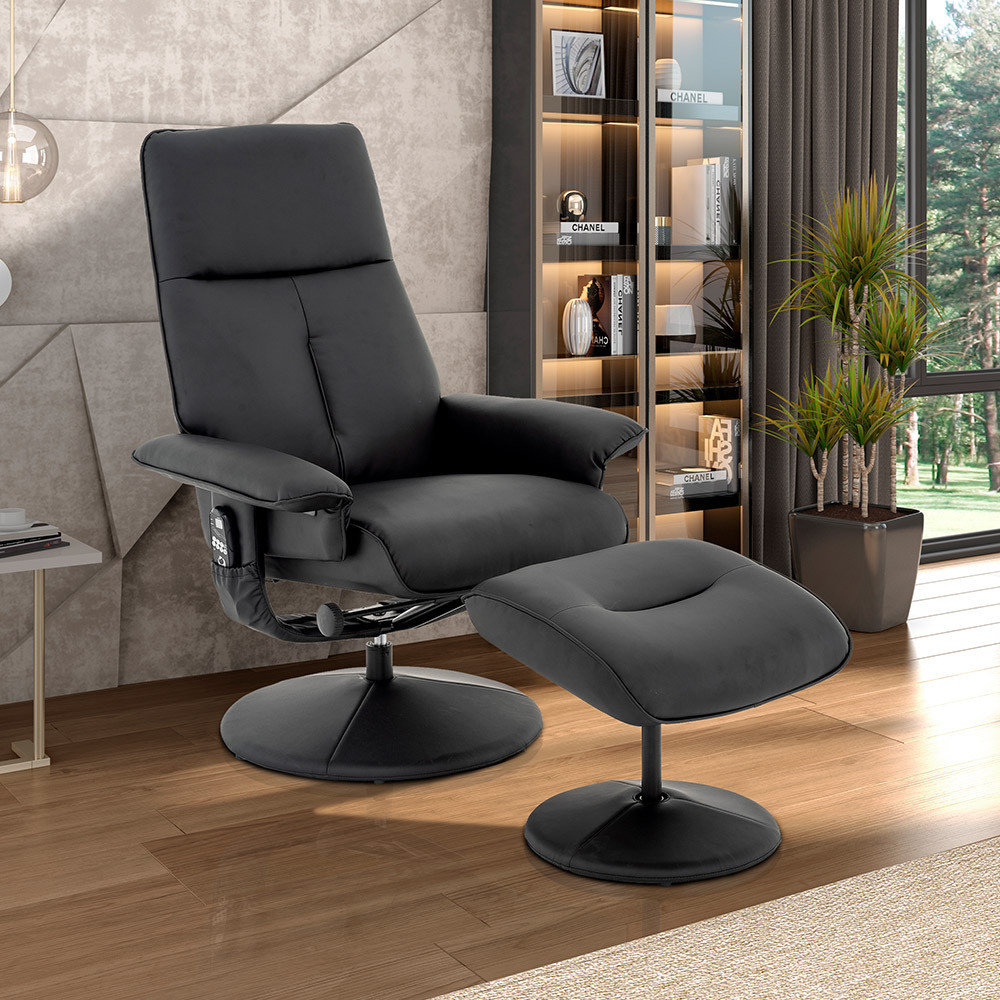 Poltrona de Massagem Reclinável e Giratória Arizona com Apoio de Pés Pu Preto G56 - Gran Belo em Oferta na Shopee