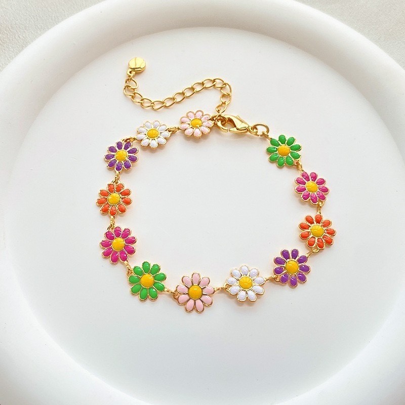 Pulseira De girassóis coloridos Folheado Banhado A Ouro 18K Prata 925