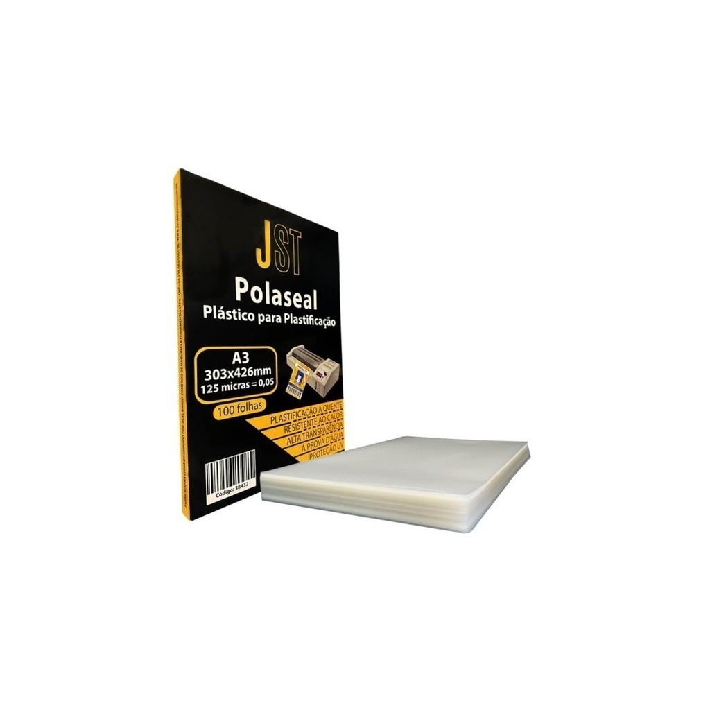 Plástico para Plastificação Polaseal A3 303x426mm 125 Micras 100 Folhas JST