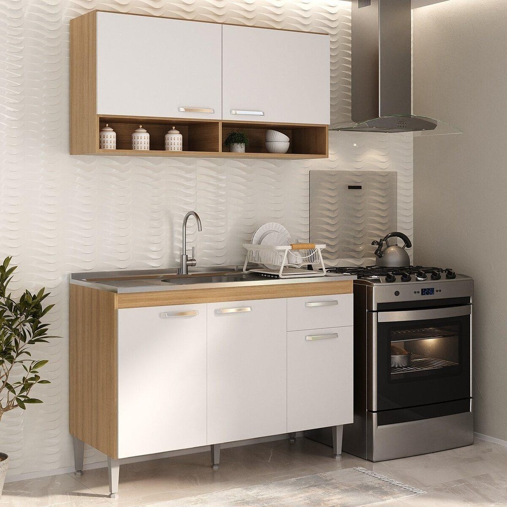 Cozinha Compacta 120cm com Armário e Balcão para Pia Paris Multimóveis MP2231
