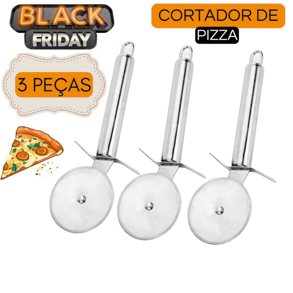Kit 3 Cortador de Pizza Carretilha de Cortar Pizza Aço Inox Carretilha De Cortar Massa Resistente Pizzaria e Restaurante