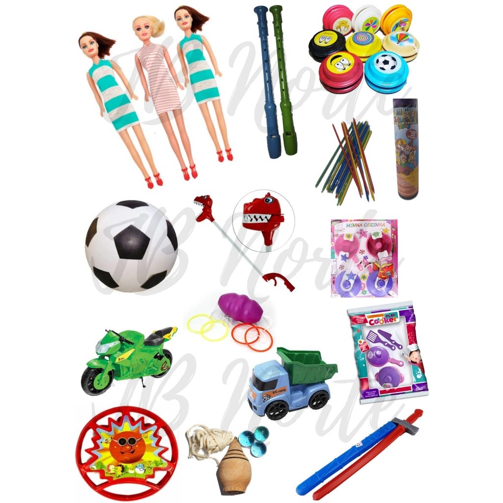 Kit Revenda Atacado Brinquedos 16itens Doação Boneca bola carro moto panelinha pião