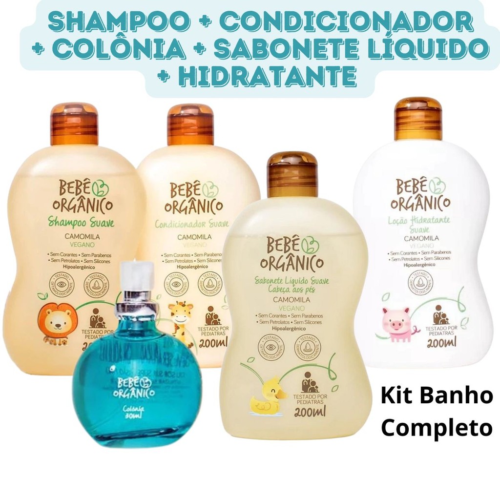Kit Banho Completo Shampoo + Condicionador + Colônia + sabonete Líquido + Hidratante - Bebê em Oferta na Shopee