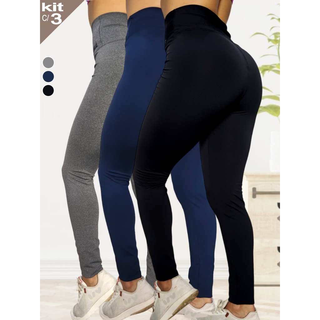 KIT Com 3 Calça Legging Feminina Academia Fitness Treino Corrida Yoga Ginastica Calca Esporte Dia Dia