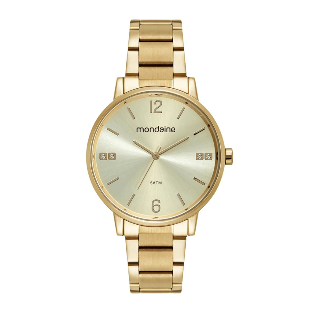 Kit Relógio Feminino Mondaine Dourado + Colar Original
