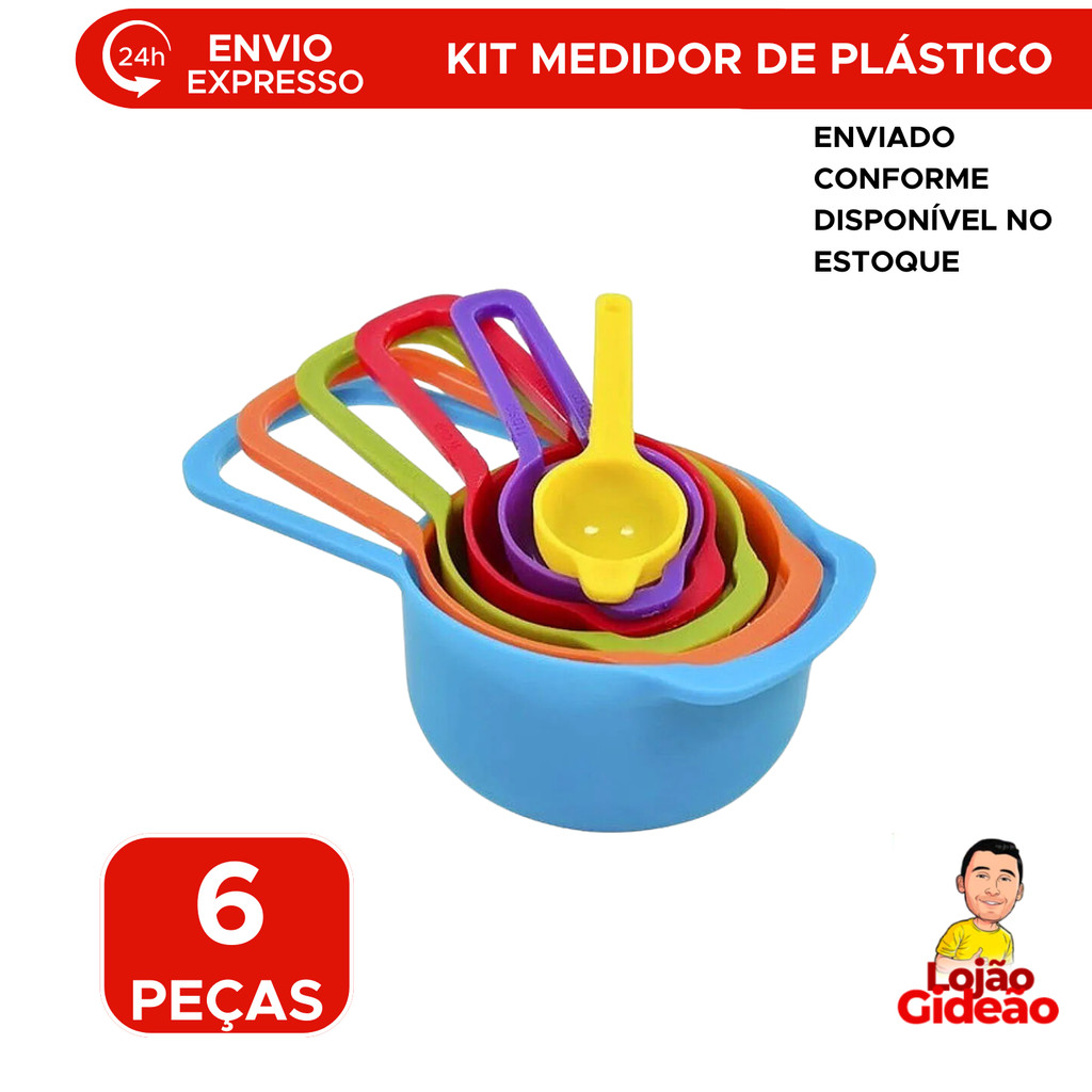 Kit 6 Medidores de Plástico Para Receitas De Bolo De Massa Medidor de Receitas Para Cozinha Colorido