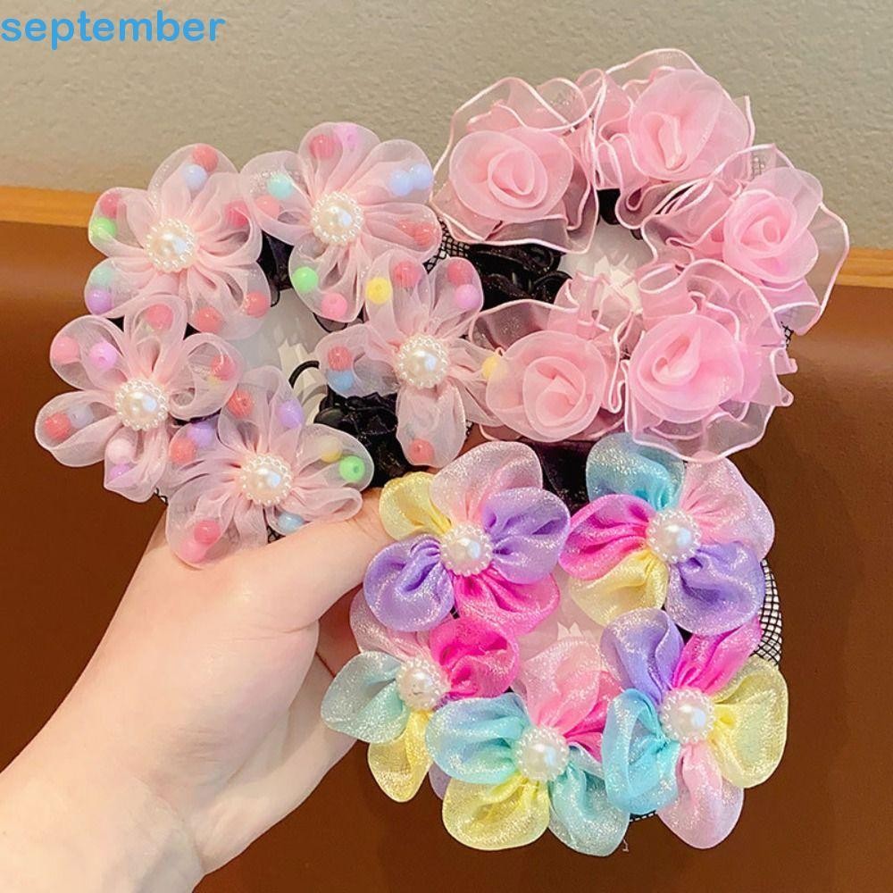 Septembrob Rede Para Cabelo Flor , Arco-Íris Crianças Bun Net , Esferas Invisíveis Cauda De Pôneixo Ballet em Oferta na Shopee