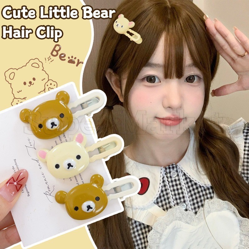 [Destaque] Grampos De Cabelo Fofos De Urso Fácil Estilo Universitário-Presilhas De Franja Lateral-Clipe De Bico De Pato 