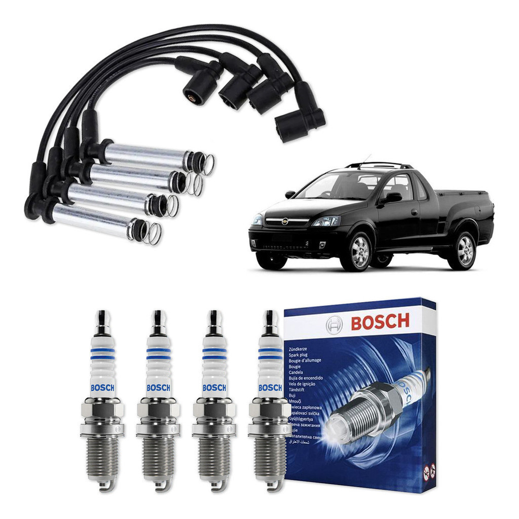 Kit Cabo E Vela de Ignição Original Bosch Chevrolet Montana 1.8 MPFI 8V Flexpower 2003 A 2007