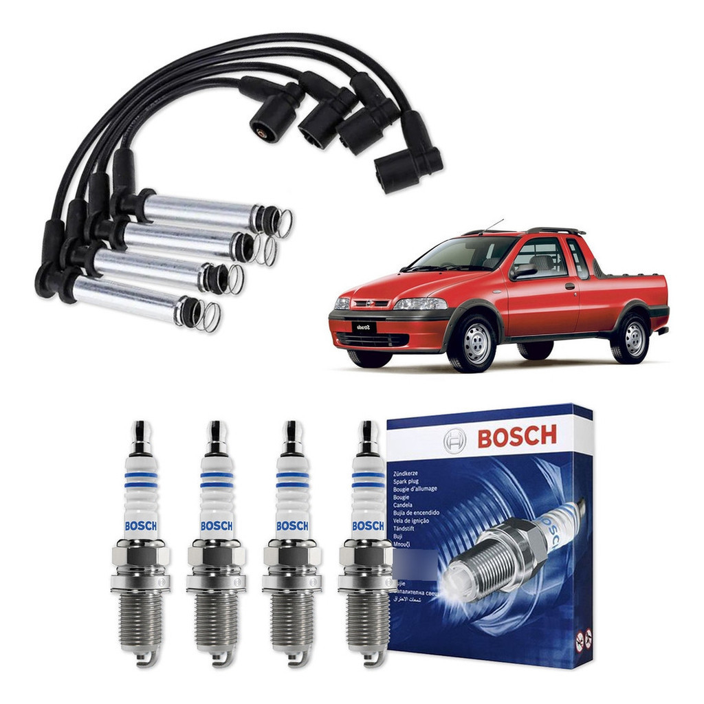 Kit Cabo E Vela de Ignição Original Bosch Fiat Strada 1.8 MPI 8V 2003 A 2004