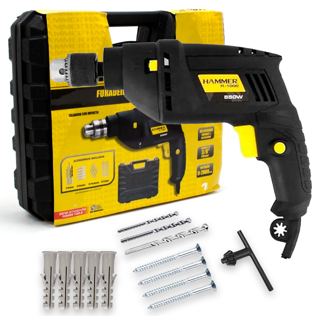 Furadeira Impacto  Elétrica De 10mm Hammer Fi-1000k 500w + Acessório 110v