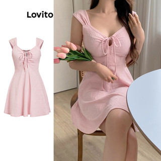 Lovito Vestido Elegante Liso Jacquard Com Renda Franzida Para Mulheres L77ED282