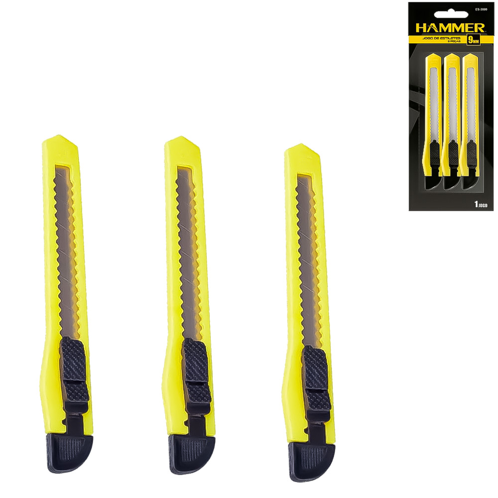 Jogo De Estiletes 3 Peças 9mm Cabo Plástico Hammer Profissional Doméstico Artesanato Trabalho