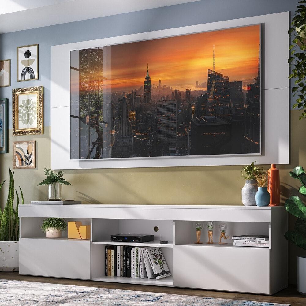 Rack com Painel P/TV até 65" Flórida Multimóveis  Branco - Home & Living
