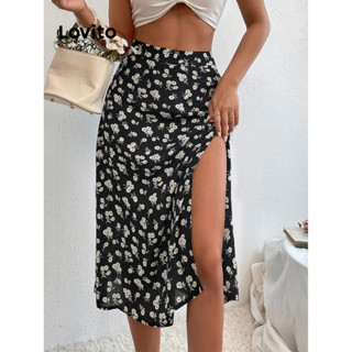 Lovito Saia Dividida Elegante com Estampa Floral Boho para Mulheres LBL08071