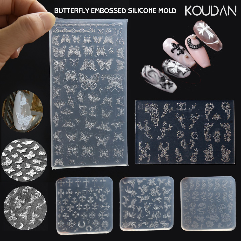 Ferramentas De Manicure Molde De Escultura Em Silicone Para Unhas 3D Butterfly Dragon Phoenix Totem Placa De Estampagem De Pregos Stencils DIY Mould Tools KOUDAN em Oferta na Shopee