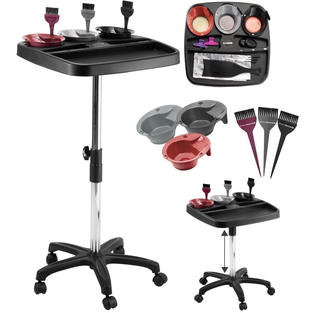 Carrinho Auxiliar Coloração Dompel Com 3 Tigelas 3 Pincéis - Beauty