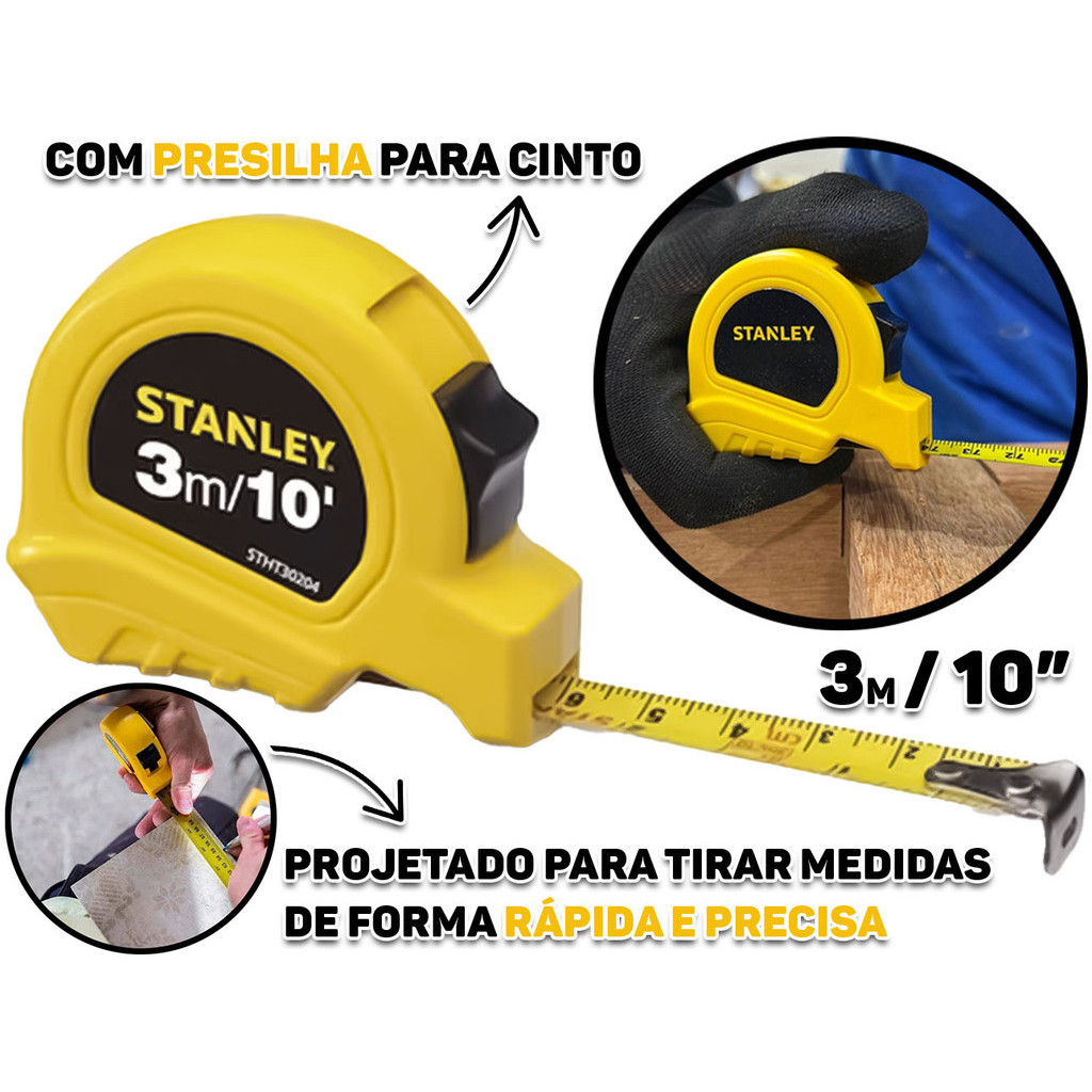 Trena Básica Com Freio Manual Revestida 3 Metros Construção Marcenaria Profissional Stanley em Oferta na Shopee