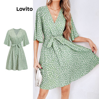 Lovito Boho Vestido com Cinto e Estampa Floral para Mulheres L80ED332