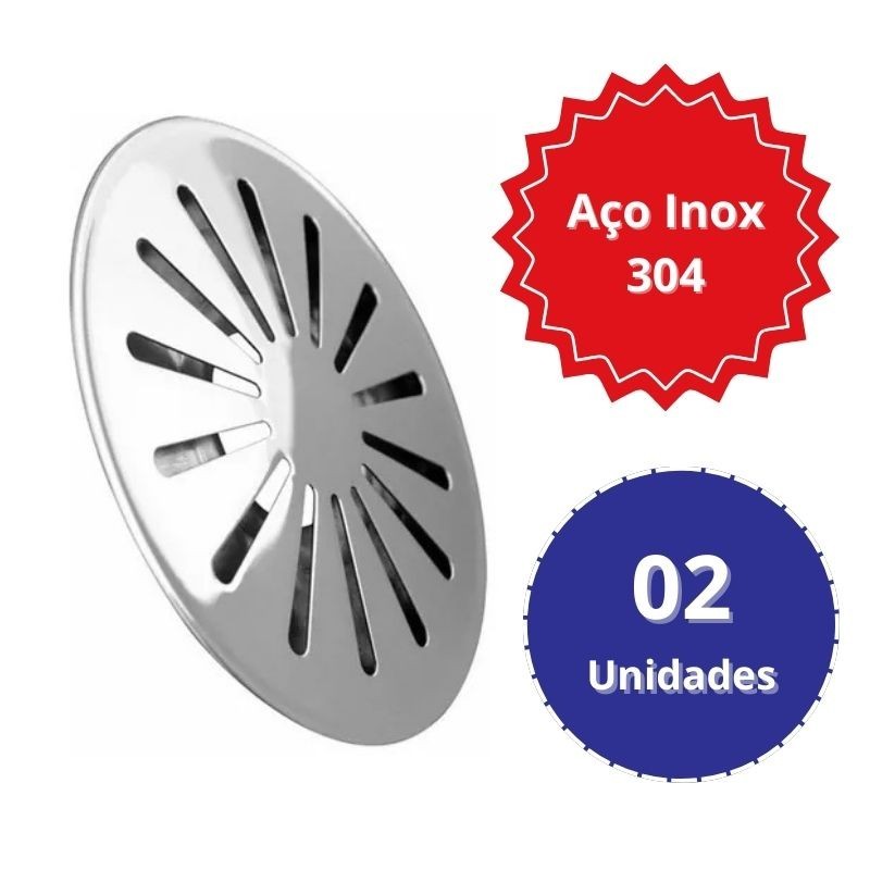 2x Ralo/Dreno de Fundo Anti Turbilhão Inox Piscinas Encaixe Cano 50mm Inaqua
