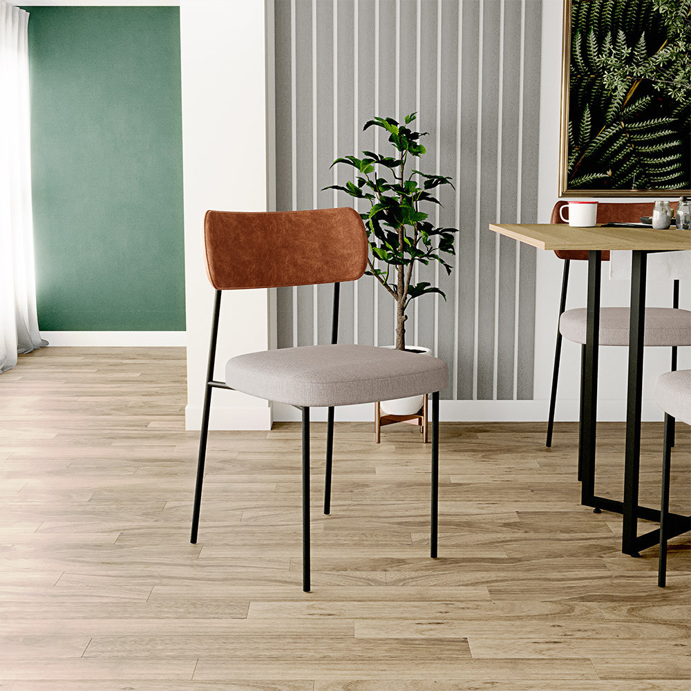 Cadeira Decorativa Estofada Para Sala De Jantar Melina L02 Couríssimo Camel Linho Bege - Lyam Decor em Oferta na Shopee