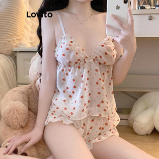 Lovito Conjuntos Casuais De Pijama De Renda Geométrica Para Mulheres LNA38041 (Rosa)