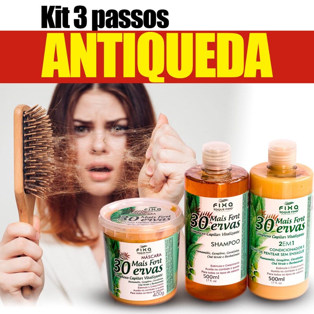 Kit Fortalecimento Capilar Antiqueda 30 Ervas Shampoo Condicionador E Máscara De Hidratação em Oferta na Shopee