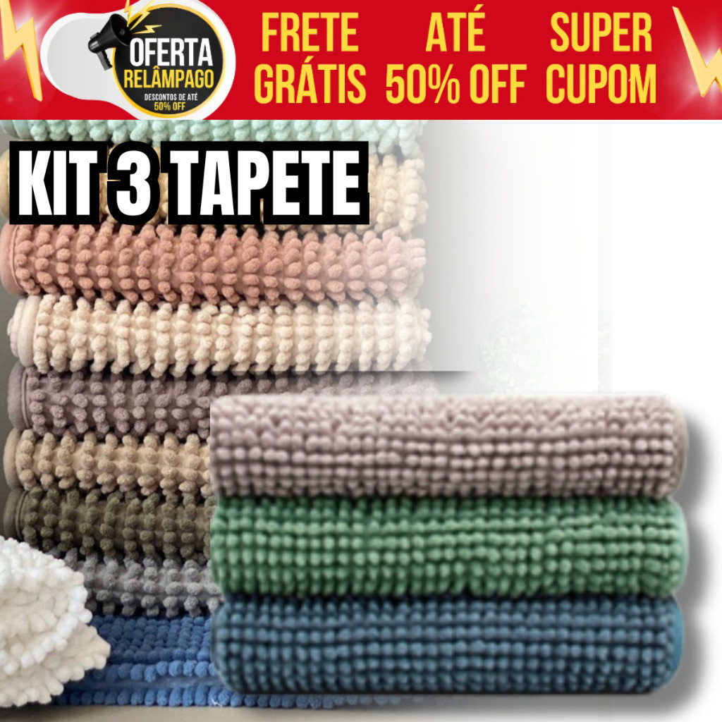 Kit 3 Tapete Para Banheiro, Quarto, Sala, Pe de Cama de Casal Solteiro Tapete Banheiro Antiderrapante Microfibra Bolinha Varias Cores Camesa Macarrão Promoção Kit Cinza Saida Box Lavavel a Maquina Porta Soft Secagem com peças algodão Jogo Decoração